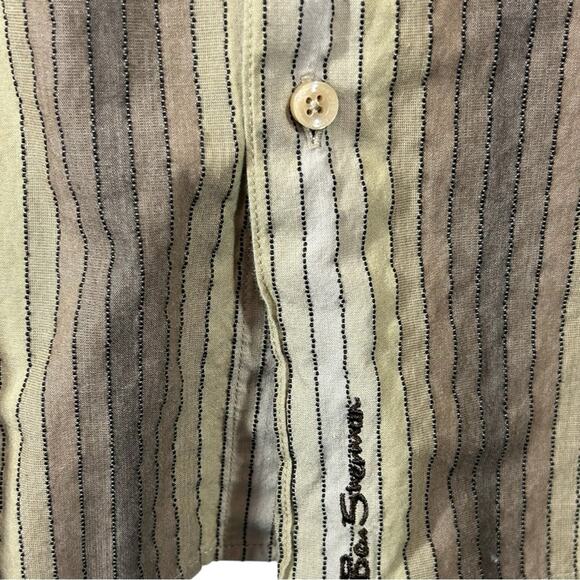 Ben Sherman Textured Button Front Dress Shirt Retro Vibe Brown Stripes Size XL - Picture 3 of 12